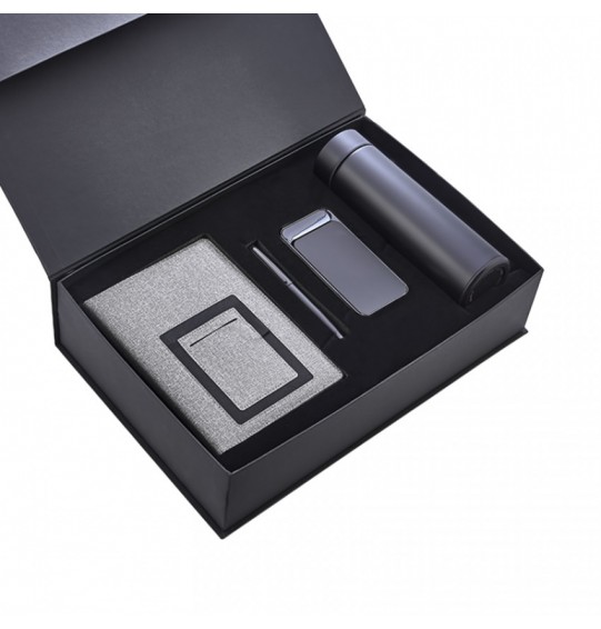 5062 Siyah Hediyelik Set - Powerbank - Defter - Kalem Seti