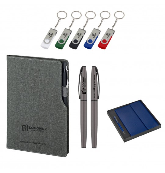 MGA-Z2320-K Füme Hediyelik Set -Termo Deri Not Defteri USB - Metal Tükenmez Kalem Roller MGA-Z2320-K Füme Hediyelik Set -Termo Deri Not Defteri USB - Metal Tükenmez Kalem Roller