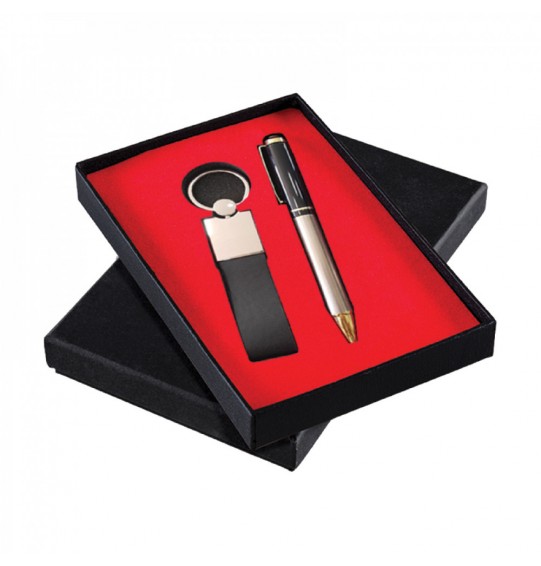 MGA-Z5011 Füme Siyah Hediyelik Set - Metal Tükenmez Kalem - Metal Suni Deri Anahtarlık