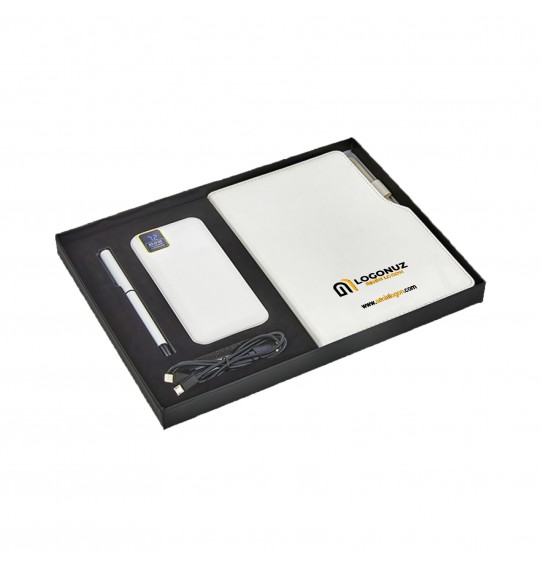 MGA-Z5060 Beyaz Hediyelik Set - Powerbank - Defter - Kalem Seti