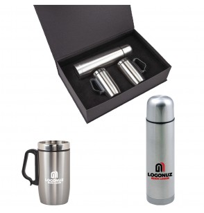 MGA-Z5050 Krom Hediyelik Set - Termos / 750 Ml - Çelik Kupa / 240 Ml