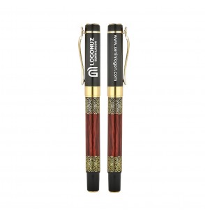 MGA-K1217-D Siyah-Gold Metal Dolma Kalem