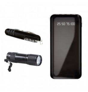 850 Siyah Hediyelik Set - 10.000 Mah Powerbank - 7 Fonksiyonlu Çakı - Led Elfeneri