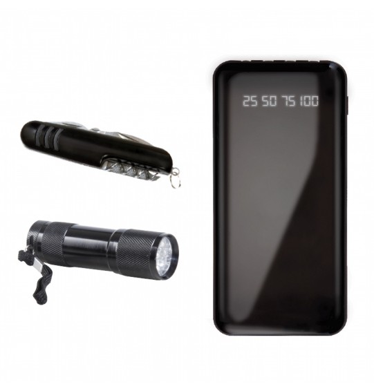 850 Siyah Hediyelik Set - 10.000 Mah Powerbank - 7 Fonksiyonlu Çakı - Led Elfeneri