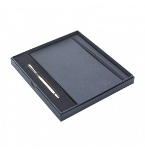 2730-K Siyah Hediyelik Set - 15x21 Yaldız Kenar Not Defteri - Metal Roller Kalem