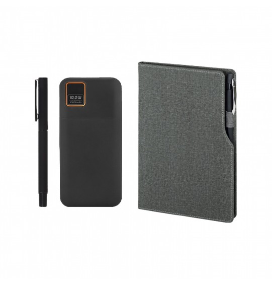 5061 Siyah Hediyelik Set - Powerbank - Defter - Kalem Seti