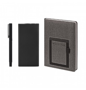 5062 Siyah Hediyelik Set - Powerbank - Defter - Kalem Seti