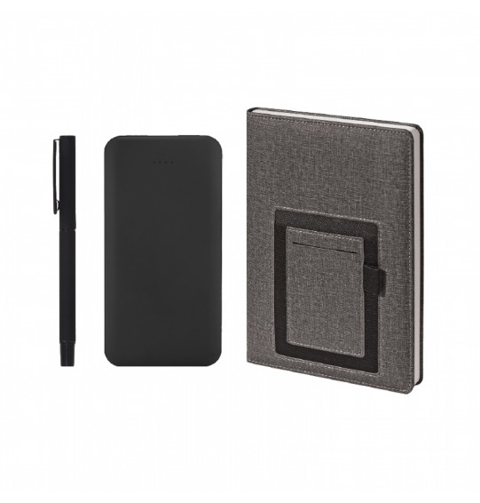 5063 Siyah Hediyelik Set - Powerbank - Defter - Kalem Seti