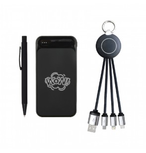 5065 Siyah Hediyelik Set - Powerbank - Çoklu Kablo - Kalem Seti