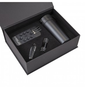 5067 Siyah - Siyah Mug Hediyelik Set - Powerbank - Çakı - Fener - Termos Seti